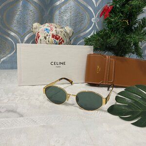 Celine Sunglasses with Gold Frame and Green Lenses